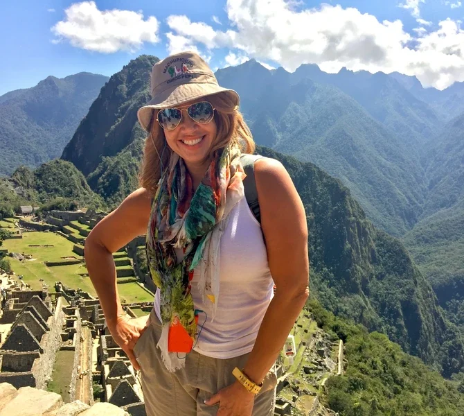 Lisa above the ruins of Machu Picchu